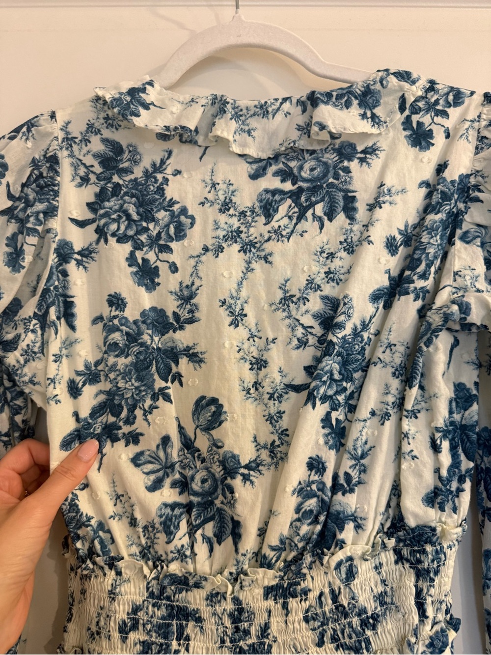 Gap x LoveShackFancy Blue Floral Ruffle Long Sleeve Mini Dress - Picture 9 of 10